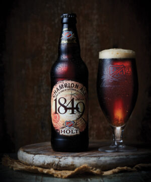 1849 champion ale bottle and glass