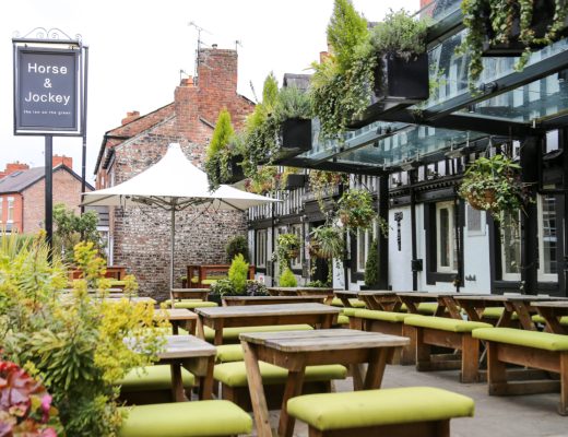 horse and jockey pub chorlton front beer garden