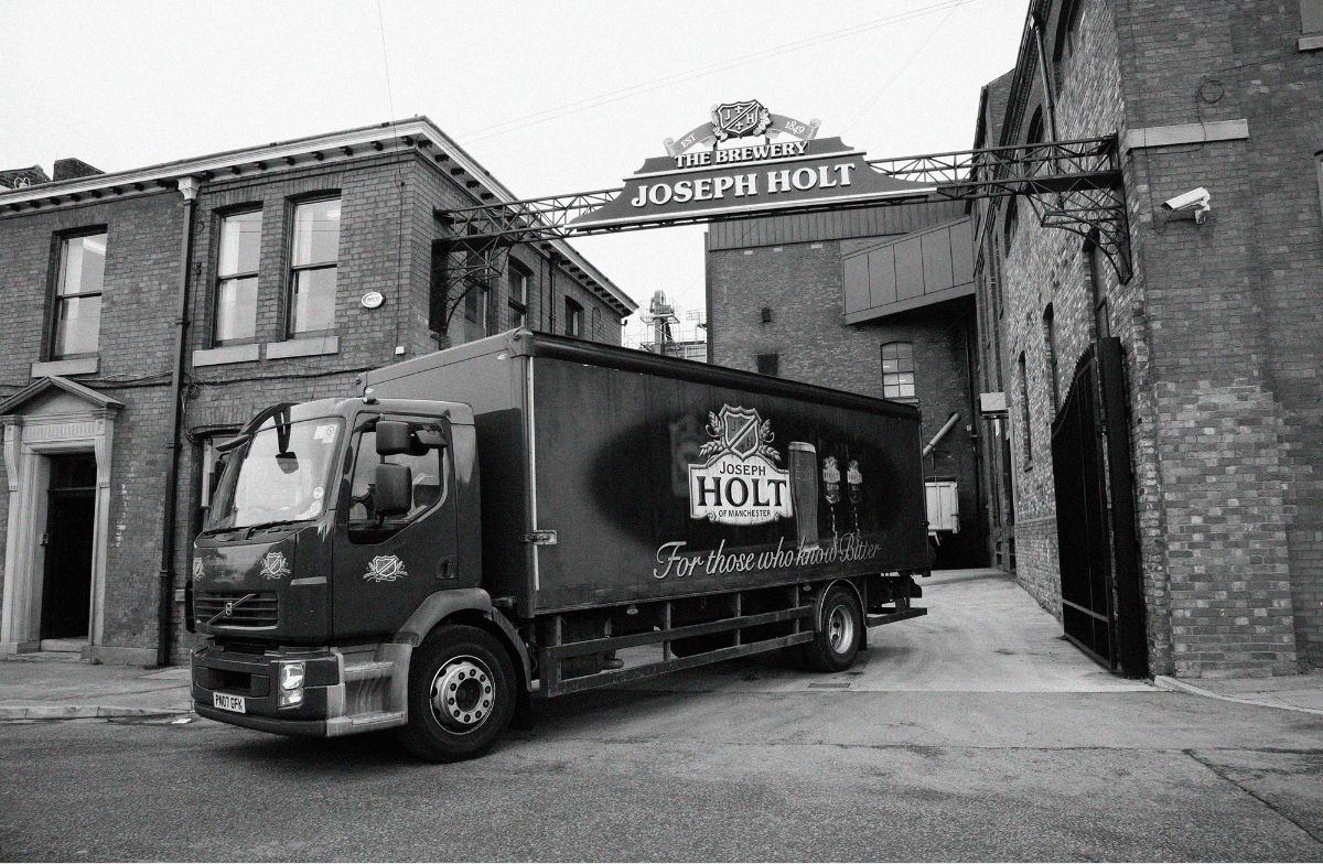 Joseph holt lorry leaving the brewery