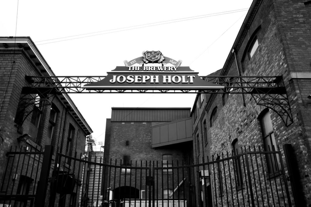 Joseph Holt brewery sign black and white