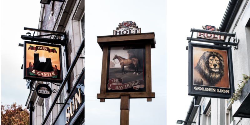 three pub sign pictorials