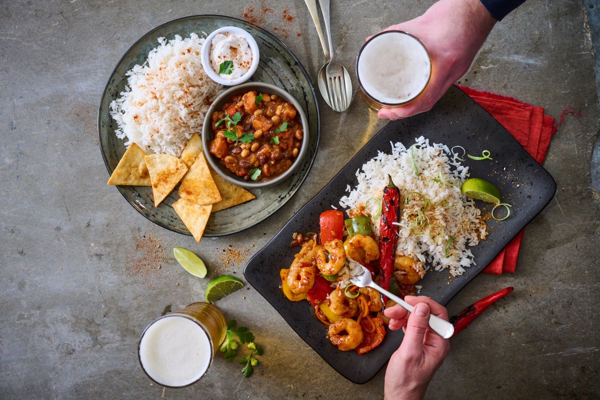overhead prawn and bean chili dishes food menu 2022